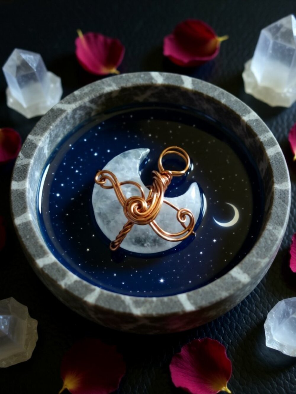 Extraordinary! Gorgeous Wire Wrapped Quartz Moon Pendant - Celtic Pagan Vibes